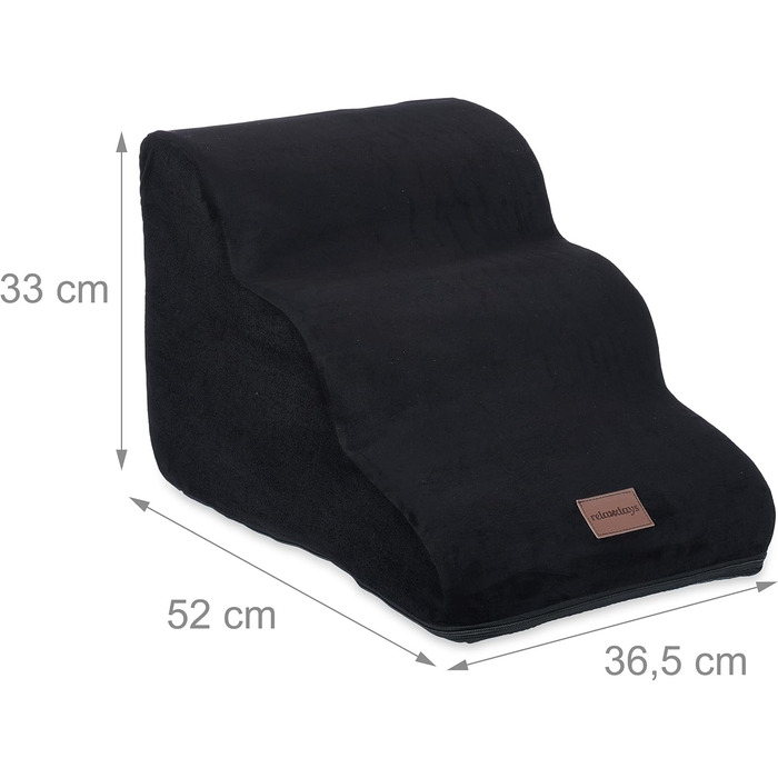 Сходинки для тварин Relaxdays 3 сходинки, для собак та котів, 33 x 36,5 x 52 см, м'які, для ліжка, дивану (Чорний)