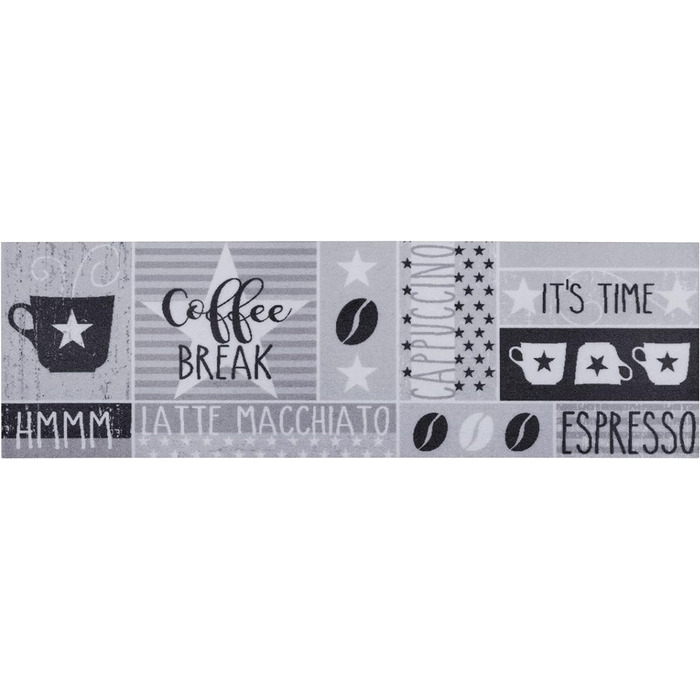 Килимок Hanse Home Cook & Clean для кухні 50x150 см, кавовий мотив, протиковзкий, легкий у догляді, доріжка для кухні, коридору, їдальні