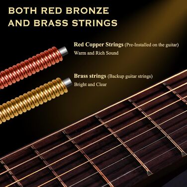 Акустична гітара CAHAYA Lindenholz CY0354: Комплект для початківців, дітей та дорослих, з чохлом, запасними струнами, каподастром, медіаторами та наклейками на лади