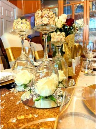 VINCIGANT Tealight Holder Gold Crystal, Metal Candle Holder Stand 12-Piece Set // Christmas Decoration, Living Room, Wedding Table Decoration