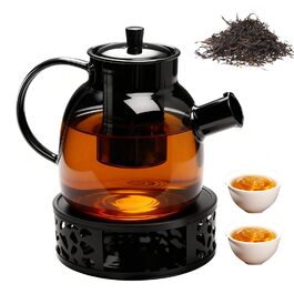 Скляний чайник для чаю з підставкою-підігрівачем та ситом, 1500 мл, заварник для листового та фруктового чаю