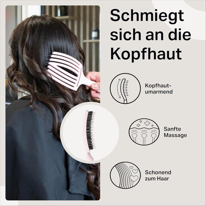 Щітка для волосся Olivia Garden Care Iconic з щетиною кабана та нейлону - для блиску та гладкого укладання (Пастельно-рожевий, Large)