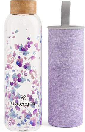 waterdrop® Edition Glass Bottle 600ml Drinking Bottle, Leak-Proof Glass, Suitable for Carbonated Drinks | BPA-Free Water Bottle including Neoprene Sleeve | Dishwasher-Safe, Lightweight Borosilicate Glass Bottle (Boost Melange)