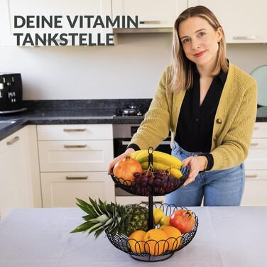 Стійка для фруктів Chefarone® – XL, 33 см, 3 яруси, чорна – стильний фруктовий кошик з мисками, декор для кухні