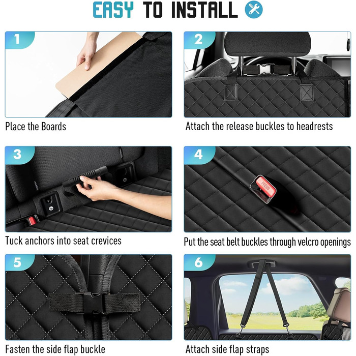 Waterproof Car Seat Cover for Dogs with Wood Board & Seat Belts - XXL Black