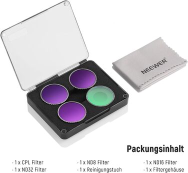 Набір фільтрів NEEWER CPL та ND для DJI Osmo Action 4/Action 5 Pro (4 шт.): CPL+ND8+ND16+ND32, аксесуари для екшн-камери, багатошарове покриття