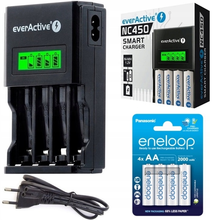 Зарядний пристрій для акумуляторів AA AAA (4 канали) + 4 акумулятори Eneloop 2000mAh
