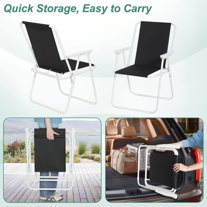 WOLTU Folding Camping Chairs, 2-Pack, Folding Chair, Comfortable Folding Stool, Lightweight Fishing Chair with Armrests for Picnic, Outdoor, Hiking, Garden, Balcony, (Black)