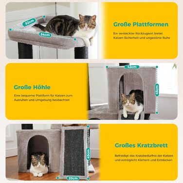 Котячий будиночок Petpela з сизалевим мотузком: кігтеточка, ліжко, печера, іграшки для котів (сірий, 113 см)