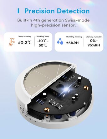 Meross WLAN Hygrometer Thermometer Indoor, Smart Temperature and Humidity Monitor with Solar Power, App Notification, Compatible with Apple HomeKit, Alexa, Google Home, with 1 Hub