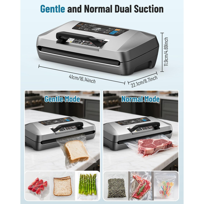 Професійний вакуумний пакувальник DXstring Vakuumiergerät Profi: 12 функцій, 95kPa, подвійний шов, для продуктів харчування