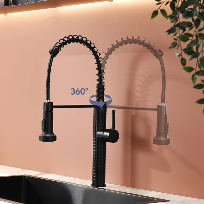 Сучасний кухонний змішувач з висувною лійкою AIMADI 360° з нержавіючої сталі, чорний/рожеве золото, для кухні