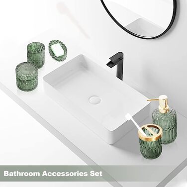 Bathroom Set, 5-Piece Glass Bathroom Accessory Sets including Lotion Dispenser, Soap Dish, Toothbrush Holder, Cup, Cotton Swabs, Modern Bathroom Decoration, Vintage Gift, Bathroom Decor Set (Green)