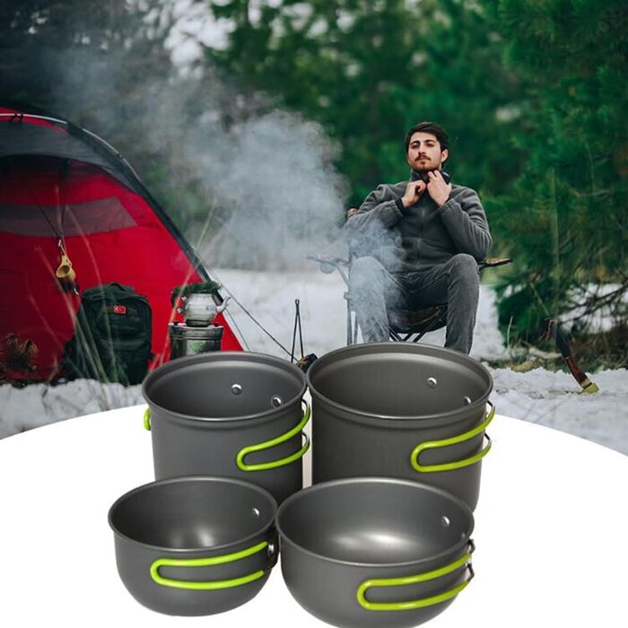 Набір кухонного посуду DUOJIN для кемпінгу на 2-3 особи: алюмінієвий посуд для приготування їжі на природі, портативний набір каструль та сковорідок для кемпінгу, пікніків та походів