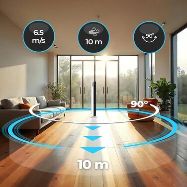 Турбовентилятор 110 см: тихий вентилятор з пультом, іонізація, 12 швидкостей, таймер 12 год, білий колір