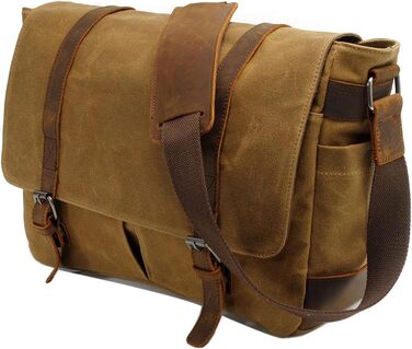 Сумка для камери Neuleben: водонепроникна, для DSLR, з регульованим плечовим ременем, вінтажний стиль, велика, з канвасу та шкіри, зелена (коричнева)
