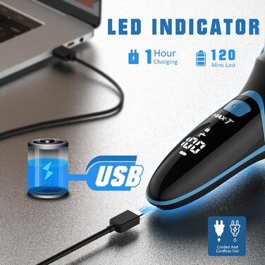 Електрична бритва MAX-T для чоловіків: вологостійка, з тримером, для сухого та вологого гоління, з кейсом для подорожей