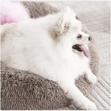 М'яке ліжко для собак та котів великих порід - кругле пухнасте ліжко з високими бортиками - антиковзаюче дно - силіконова наповнювач - комфортне місце для сну - 90 см - зручне та довговічне - бежеве