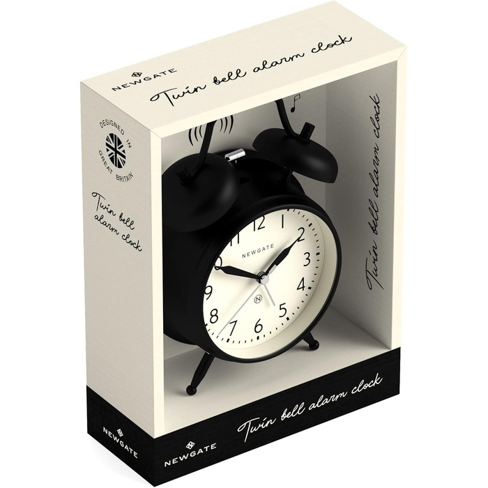 NEWGATE® Classic Double Bell Alarm Clock – The Covent Garden Metal Clock with modern dial, hammer and bell alarm… (Black)