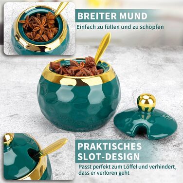 Керамічні солянки та цукерниці з кришкою та ложкою, набір для дому та кухні, зелений малюнок мармуру