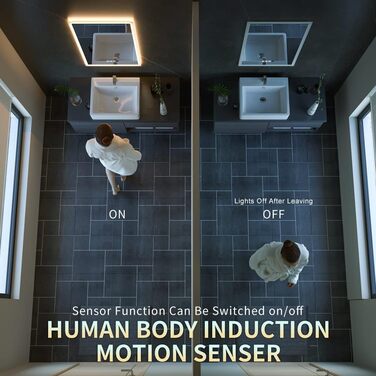 Дзеркало для ванної кімнати LED з підсвіткою, настінне, Bluetooth, антизапарник, IP44, вертикальне/горизонтальне (50x70 см)