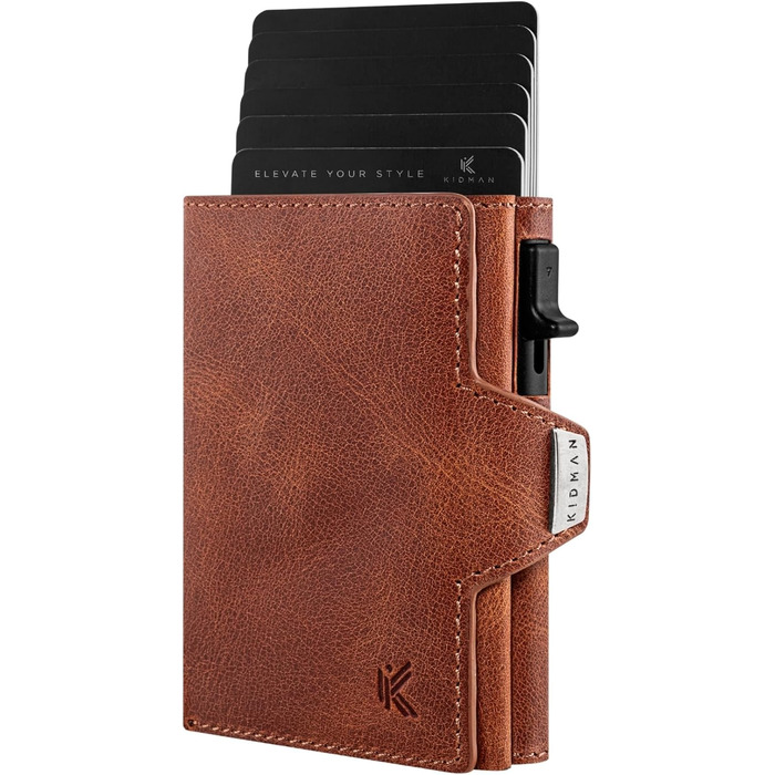KIDMAN Icarus Genuine Leather Slim Wallet with Alucase | Large Bill Compartment | Small Wallet for Men with RFID | Mini Wallet for Men | Card Holder for up to 9 Cards | Brown