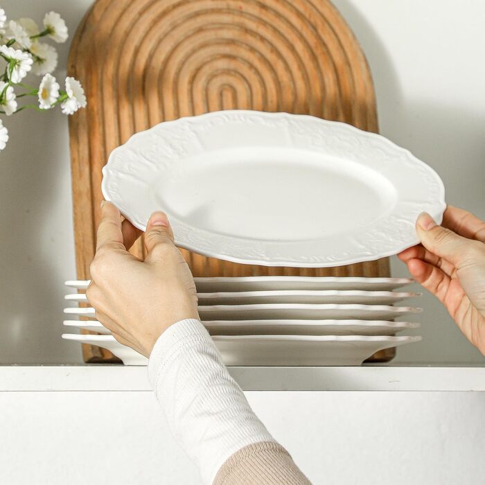 Набір сервіровочних тарілок UIBFCWN, 8 штук, порцеляна, білі, 25,4 x 15,2 см. Ідеально для десертів, суші, закусок, салатів та тортів.