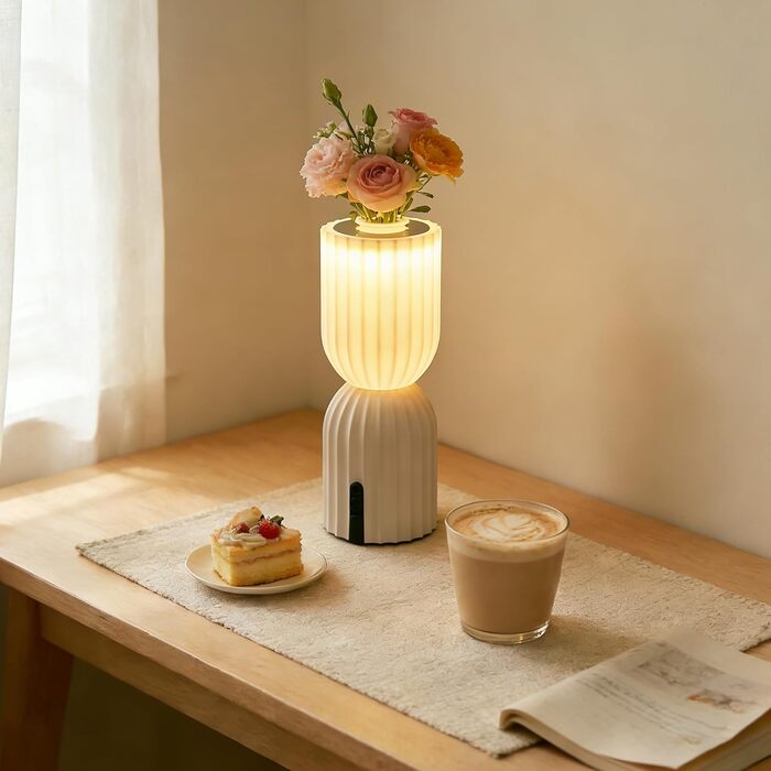 Світлодіодна настільна лампа бездротова акумуляторна, RGB з USB-C, димується, IP54, бежева для вітальні, балкона, саду