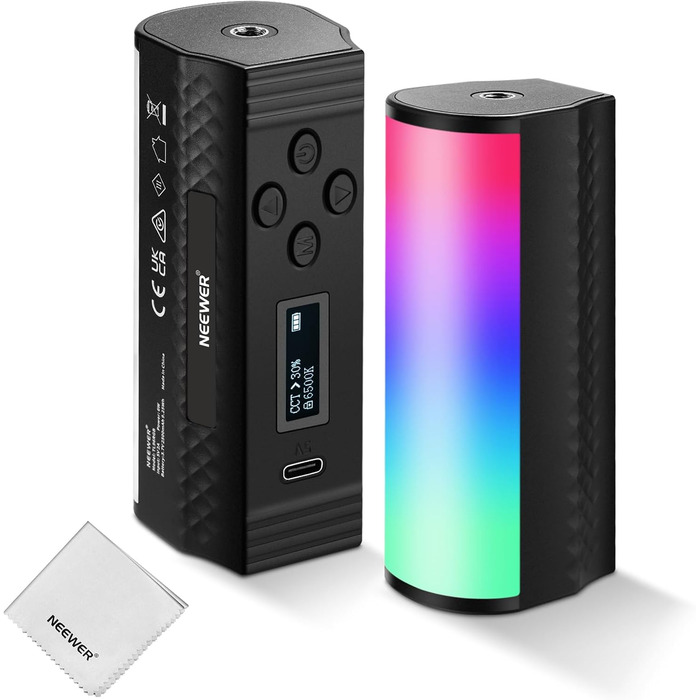 NEEWER LED відеоліхтар з магнітним кріпленням та штативом, RGB, 2500-8500K, 2500mAh, TL96RGB