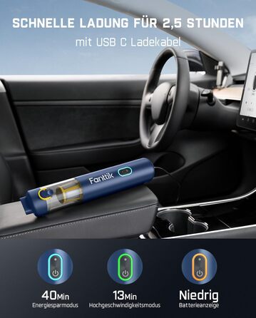 Автомобільний пилосос Fanttik Slim V8 APEX 4-в-1, портативний міні-пилосос з потужністю 19000 Па/45 Вт, 2 режими, для авто, офісу, клавіатури (Синій)