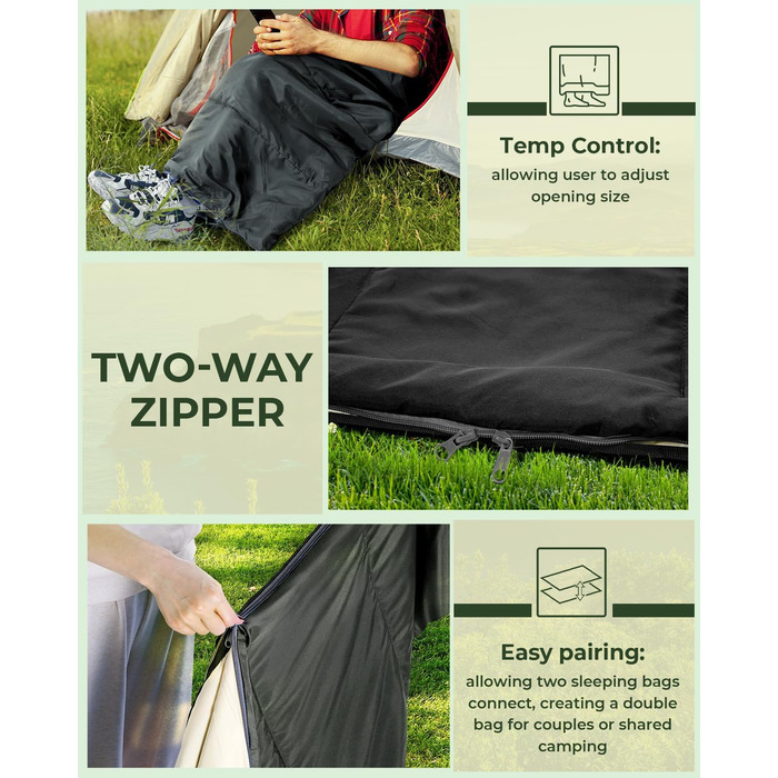 Ohuhu Lightweight Sleeping Bag - Compact & Ultralight (900g) Summer Sleeping Bag for Camping, Travel, Festivals - Indoor/Outdoor Use - Black