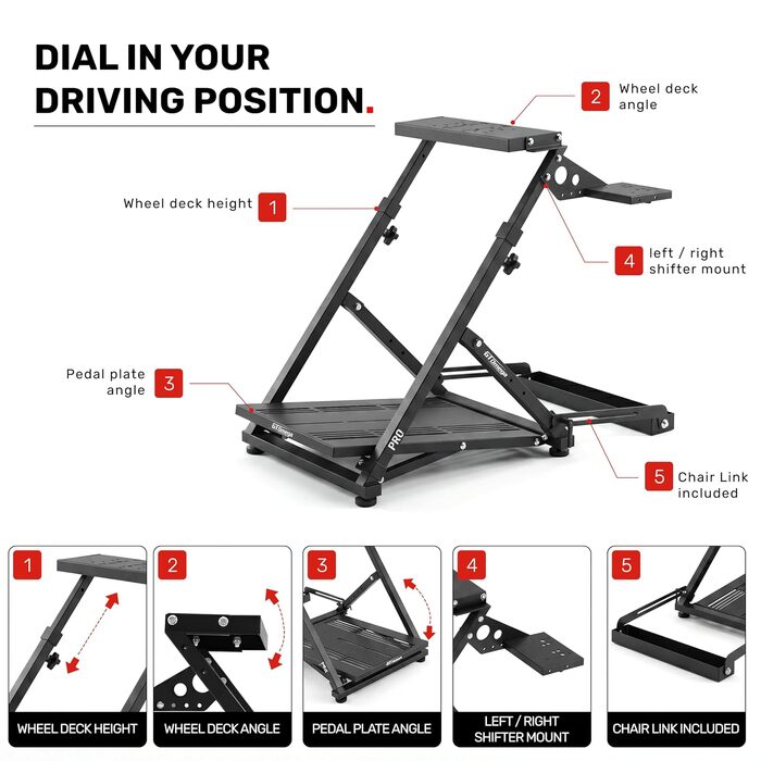 Ігровий стійка для керма GT Omega PRO Wheel Stand з посиленою педальною платформою, тримачем КПП та фіксатором крісла, складана