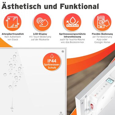 Інфрачервовий обігрівач KESSER® 700W: енергозберігаючий, з пультом, термостатом та керуванням через додаток. Підлоговий/стінний конвектор. Білий.
