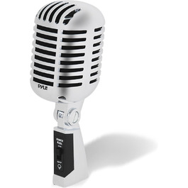 Мікрофон Pyle - Динамічний, Ретро-стиль, для вокалу, XLR, 4.88м кабель, для живих виступів та студії, срібний