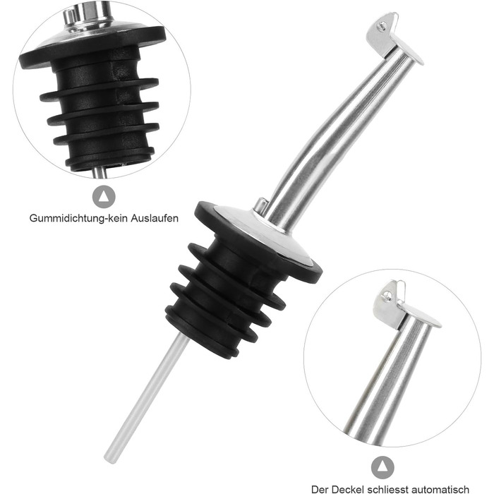 Наливайчики для пляшок Incutex з нержавіючої сталі (10 шт.) з клапаном та щіткою для чищення, стопор для масла, для олії, спиртних напоїв, вина, лікеру, оцту