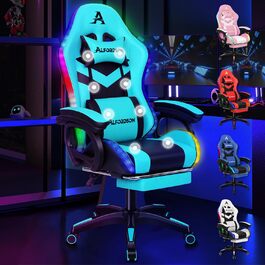 Ігровий крісло ALFORDSON з 8-точковим масажем, RGB LED-підсвічуванням (12 кольорів), ергономічний офісний крісло з підніжкою, підголівником та поперековою подушкою для дітей та дорослих, з PU-шкіри (Цянь)