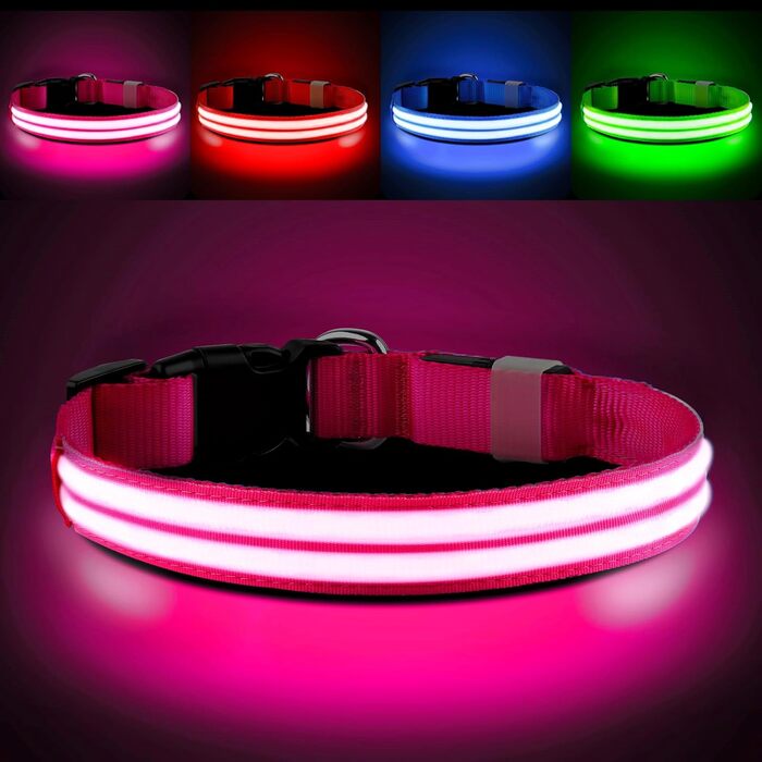 Світлодіодне нашийник для собак PcEoTllar, водонепроникний, 3 режими світіння, для малих, середніх та великих собак, рожевий