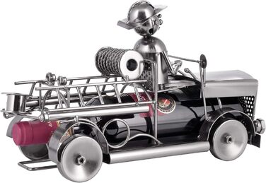 BRUBAKER Wine Bottle Holder Fire Department - Fire Truck Metal Sculpture Bottle Stand - 32 cm Metal Figure Wine Gift for Firefighters - with Greeting Card