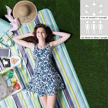 Великий пляжний килимок 203.2x203.2 см, водонепроникний, для пікніка на природі, легко складається, блакитний