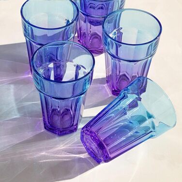 Set of 6 Colorful Glasses - Colorful Water Glasses 425 ml - Drinking Glasses Blue Purple - Long Drink Glasses - Cocktail Glasses - Juice Glasses - Large Colored Drinking Glasses - Caipirinha | Gigi Dreamy Sunset
