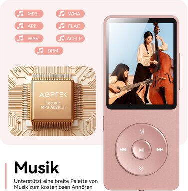 MP3 плеєр AGPTEK 64GB Bluetooth 5.3, Радіо, 1.8