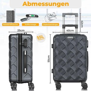 Чемодан KESSER® 120L з ABS-пластику з кодовим замком, вагами та органайзером | Валіза на колесах для подорожей та бізнесу, 55см