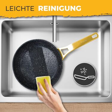 Набір сковорідок Briebe Gold Titanium Set (3 шт.) з титановою поверхнею, антипригарне покриття, для індукційних плит, діаметр 18-20-24 см, коване алюміній, без PFOA, професійні ручки з нержавіючої сталі, сумісний з газовими та склокерамічними плитами