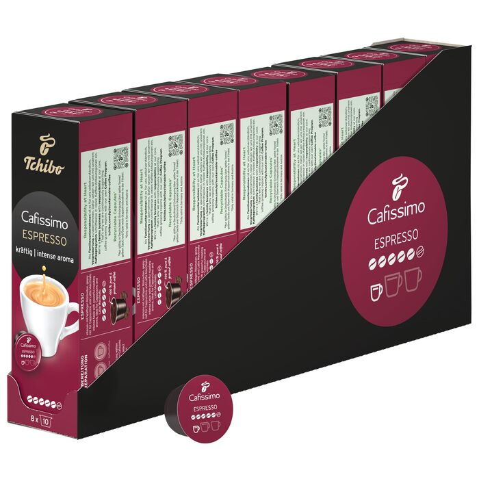Капсули для кави Tchibo Cafissimo Espresso kräftig, інтенсивний смак, 96 шт (8х10 шт), етична торгівля