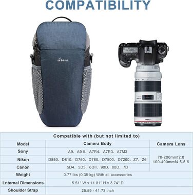 Водонепроникна сумка для камери S-ZONE для фотографів, сумісна з Nikon, Canon, Sony (темно-синій)