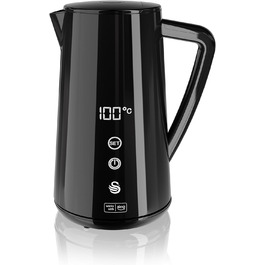 Чайник електричний Swan Alexa WIFI, 1.5L, з регулюванням температури, чорний, бездротовий, LED-touchscreen, підігрів, Cool Touch, ізольована сталева стінка, 1800W, SK14650BLKNEU (uk_Plug)