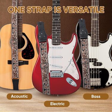 Гітарний ремінь Jacquard з вишитою бавовною та шкіряними кінцями для акустичної гітари (Gs-08-4 Brown Embroidery)