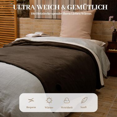 Електрична ковдра GOTCOZY 130x180 см з 10 режимами нагріву та таймером, коричнева, пральна