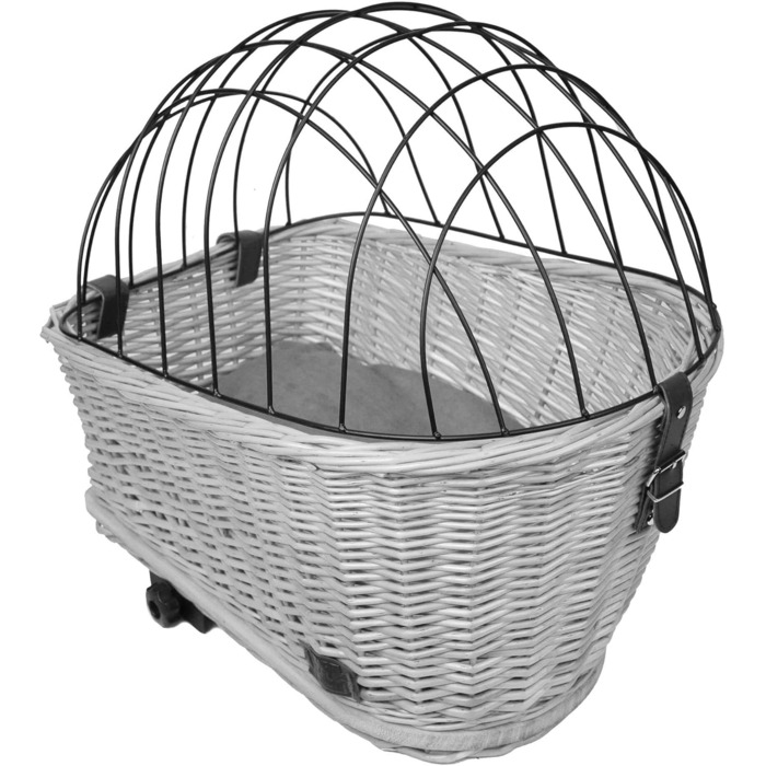 Кошик для велосипеда UNUS для собак, сірий: міцний плетений кошик з гратами та подушкою для багажника велосипеда