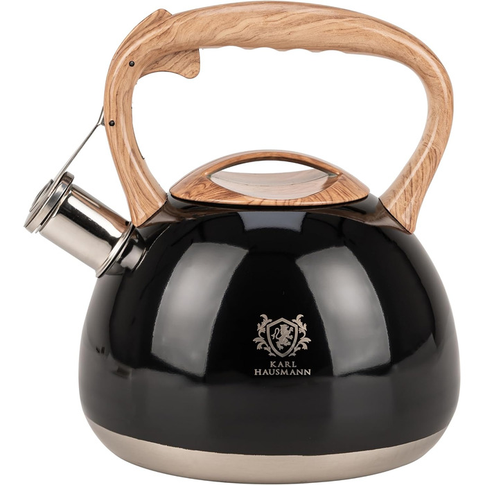 Чайник електричний KARL HAUSMANN Induktion 3L з автоматичним свистком - нержавіюча сталь, для індукційних, газових та електричних плит (Чорний)